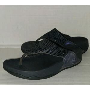 FitFlop Lulu Crystal Embellished Wedge Thong Womens 7 Navy Blue 301-122